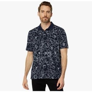 Ted Baker Polo Shirt Navy White Size 7 /2XL Doodle Print